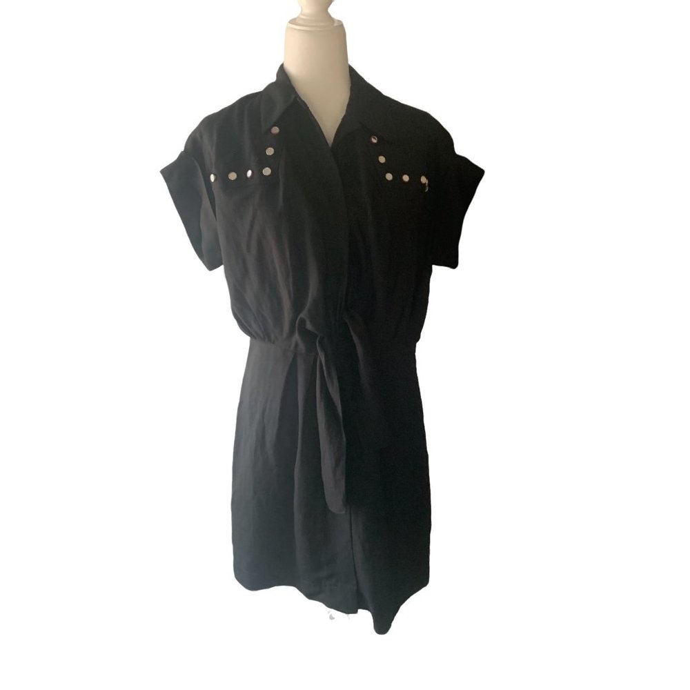Sandro Paris Mavel Shirt Dress Women's Tie-Front Studded Size 40/L